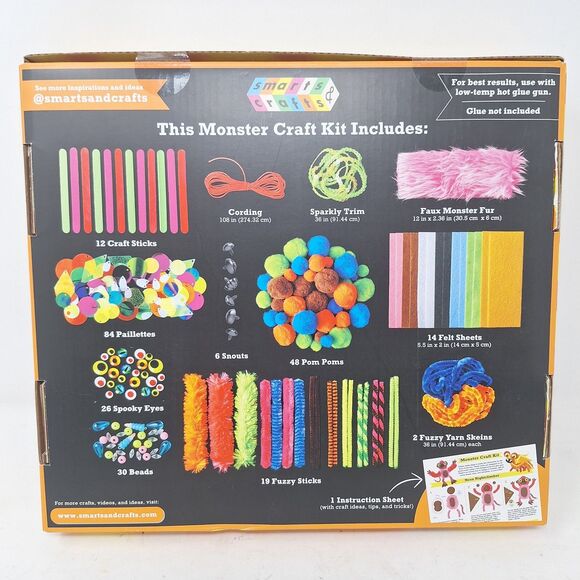 Smarts & Crafts Monster Craft Kit Pipe Cleaners Pom Pom 200 Piece 6 Years And Up - Picture 2 of 2